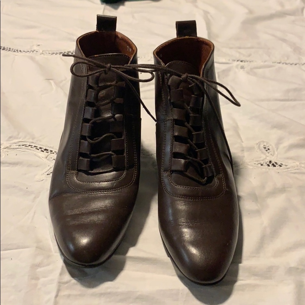 Brown lace up leather booties
